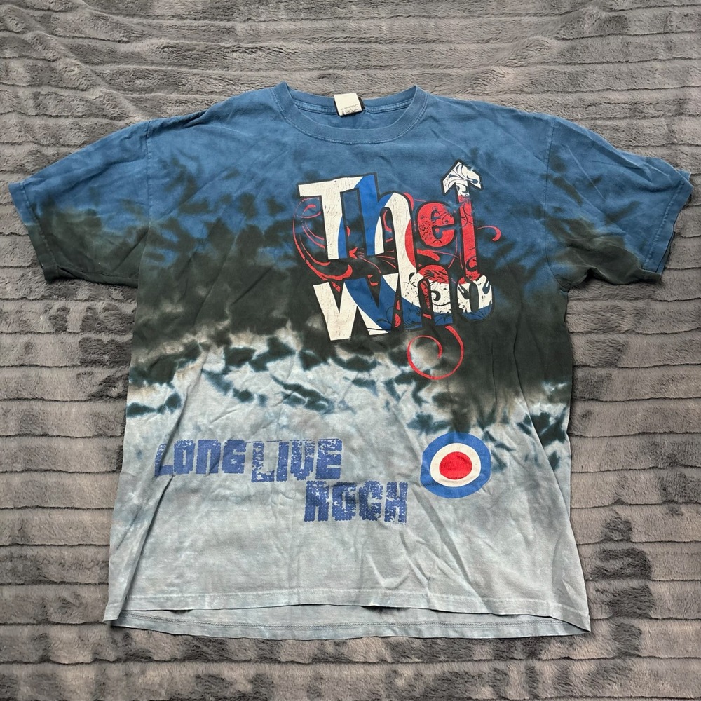 Liquid Blue The Who Long Live Rock Tie Dye Graphic T-Shirt Mens XL Blue Black